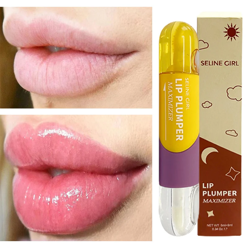 

Lip Plumper Extreme Gloss Serum Oil Double Tube Pen Reduce Fine Line Increase Elasticity Resist Aging Brighten Moisturizing Care