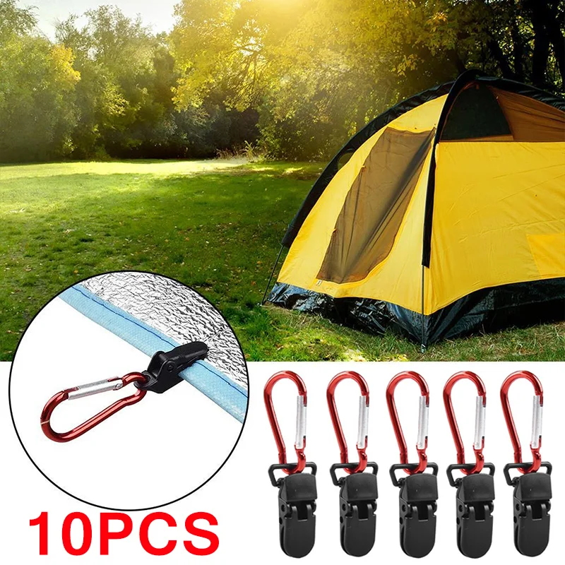 

10PCS Windproof Clamp Hook Survival Grommet Tent Clips Aluminum Alloy Buckle Awning Tarp Fixed Outdoor Camping Tent Accessories
