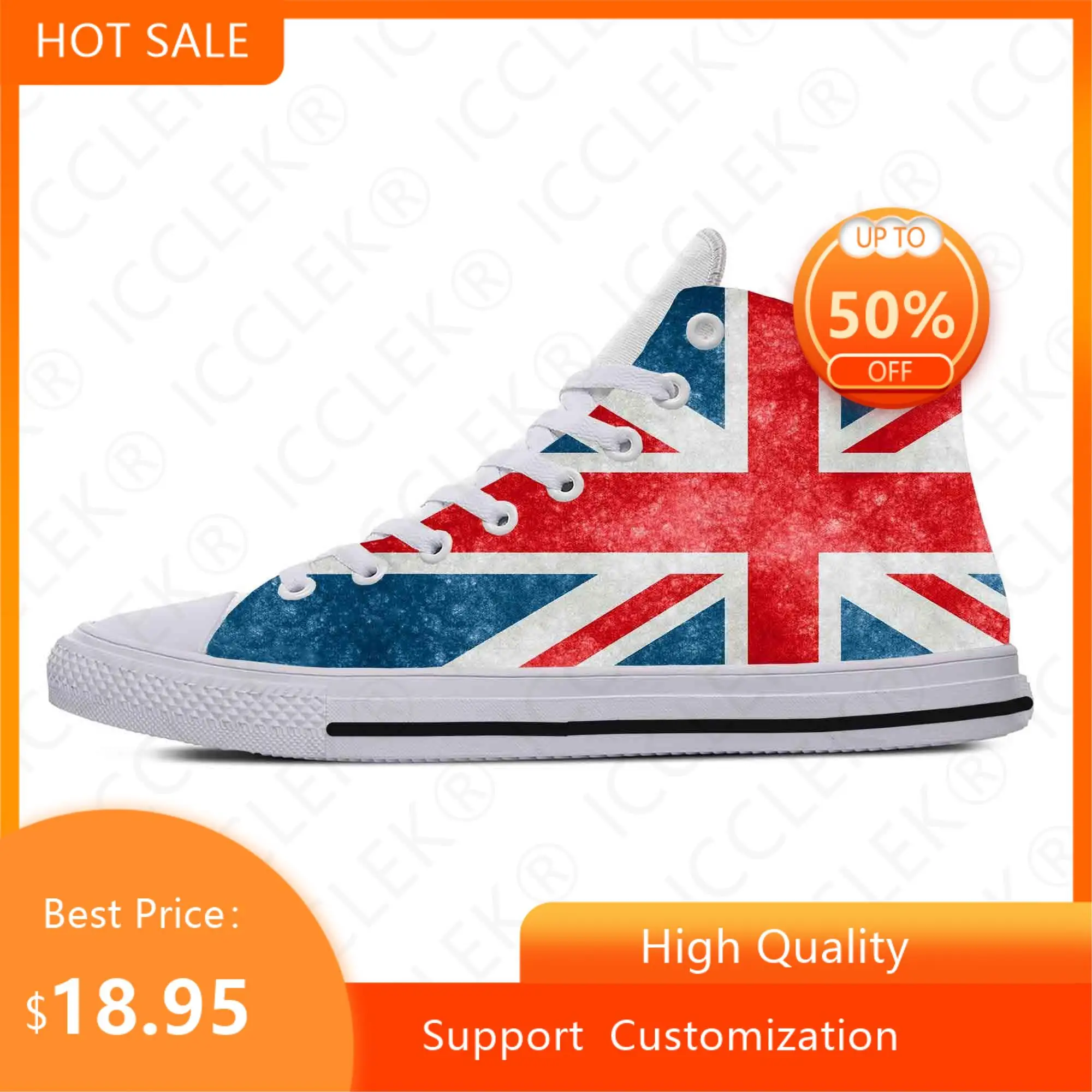 

UK England Union Jack British Great Britain Flag Casual Shoes High Top Mens Womens Teenager Comfortable Breathable Sneakers