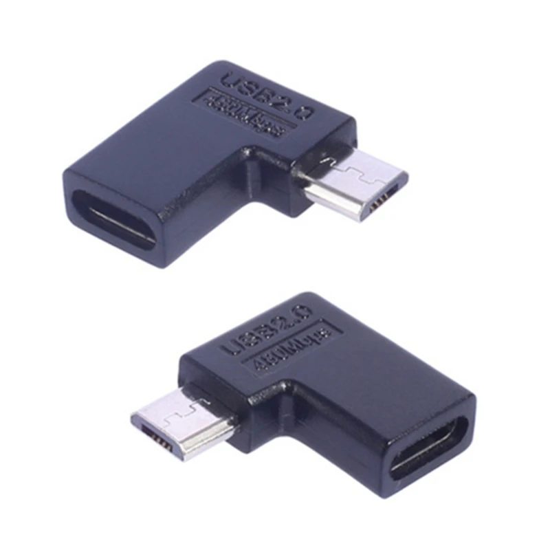 Угловой адаптер Micro USB to TypeC 48 Мбит/с быстрая передача данных для смартфонов