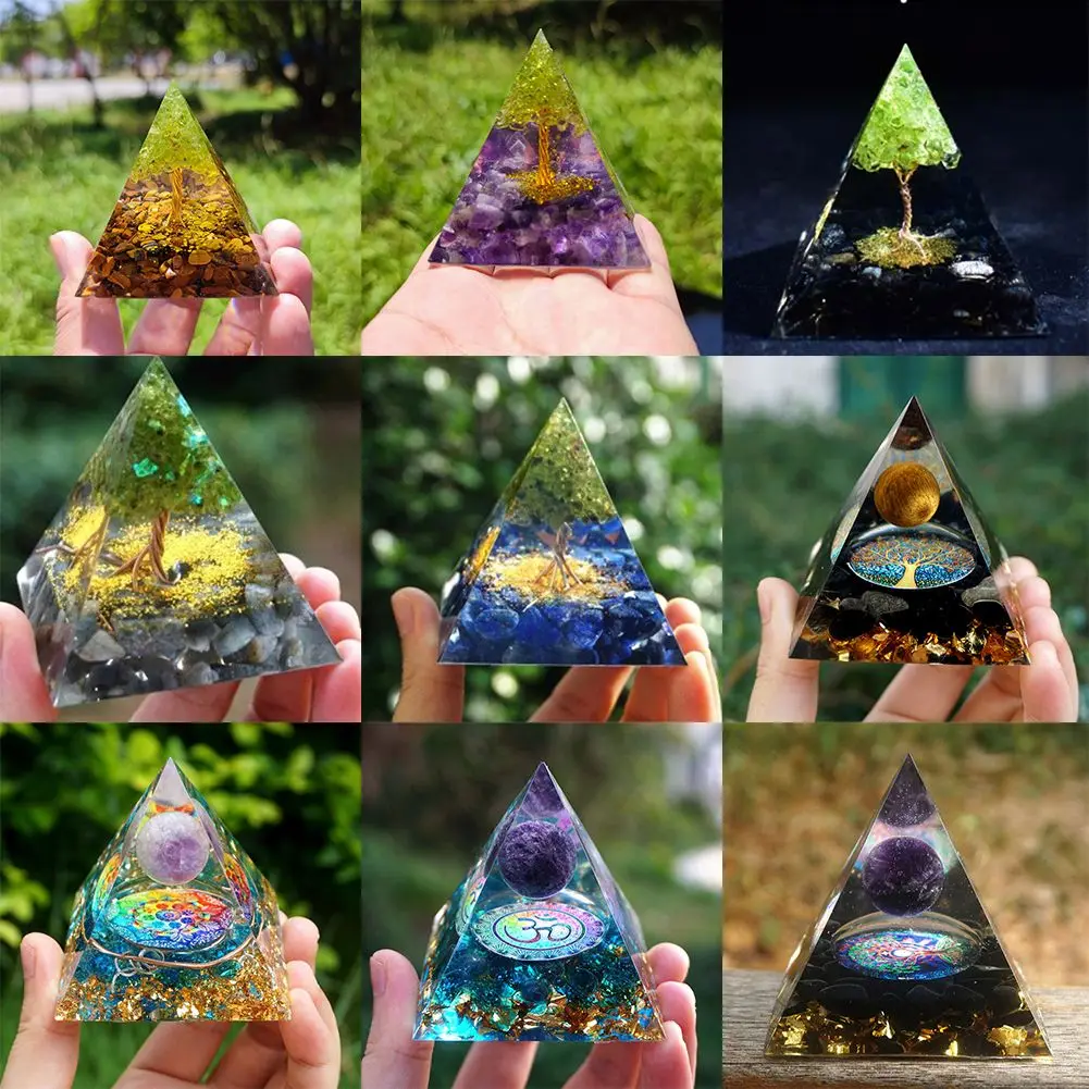 

Room Home Decor Amethyst Crystal Rock Healing Handmade Orgonite Pyramid Obsidians Chakra Energy Stones Of Wealth Gift Festival