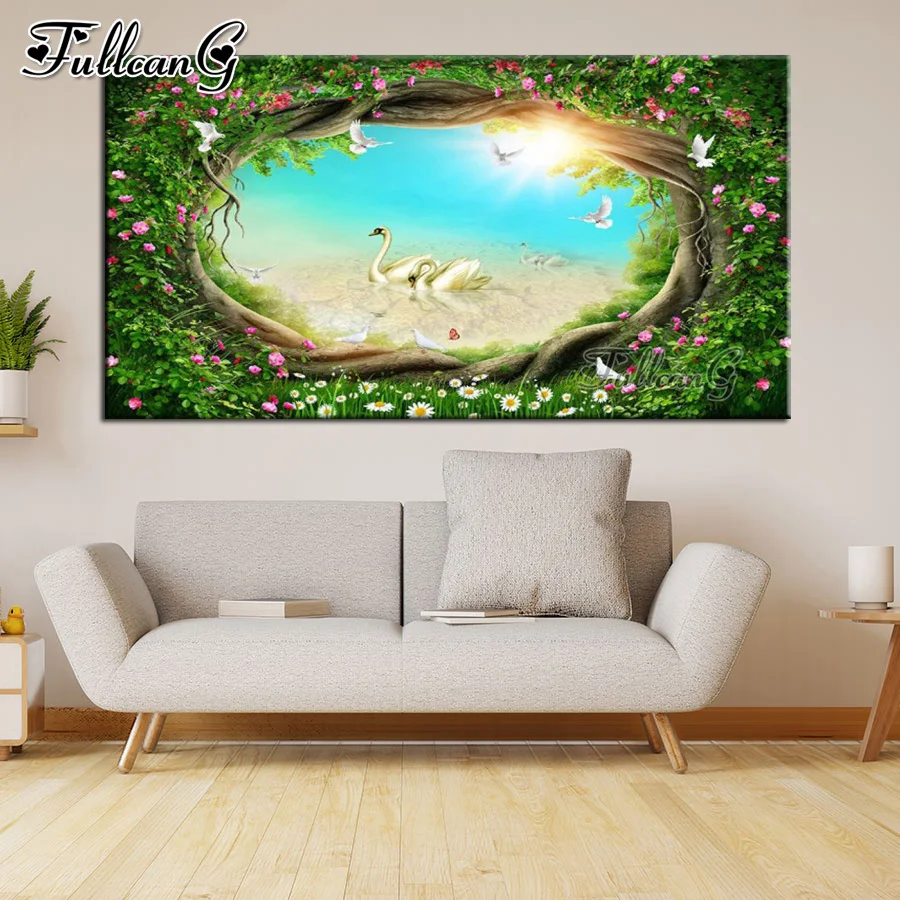

Swan Lake diy diamond painting new arrivals large 5D rhinestone embroidery animal pigeon mosaic picture home decoration FG0709