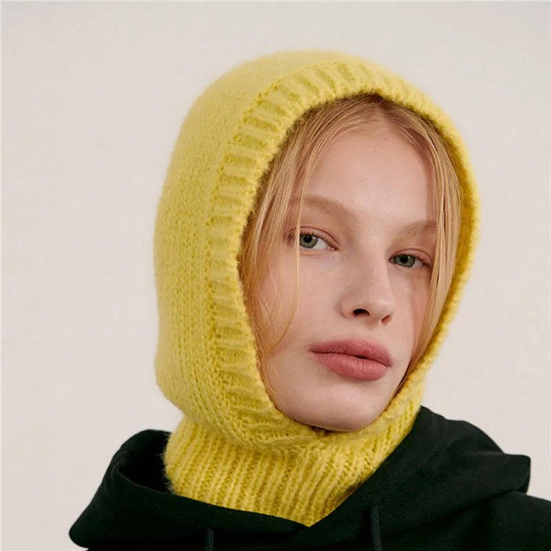 

Y2k Women Knitted Balaclava Cap Winter Outdoor Unisex Men Warm Ear Protection Scarf Wool Pullover Snood Hat Collar Bonnet