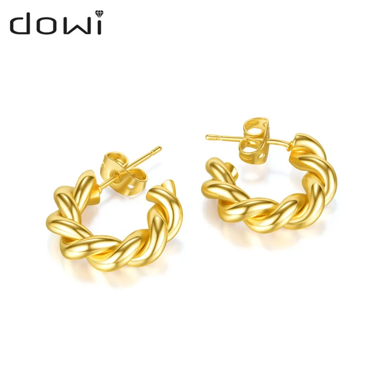 

Dowi Ins Style Elegance Fashion Simplicity Geometric Copper Earrings French Retro Twisted Twist Weave C- Shaped Ear Studs