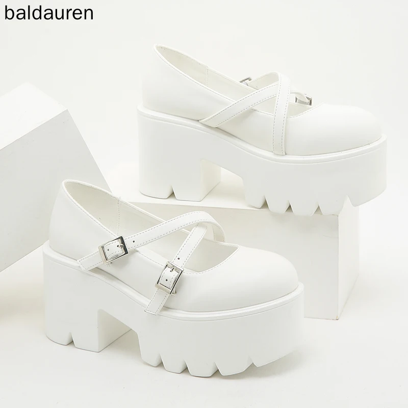 

Bladauren Mary Jane Shoes Women New Platfrom Buckle Chunky Casual Women's Shoes White Shoes Women Pumps