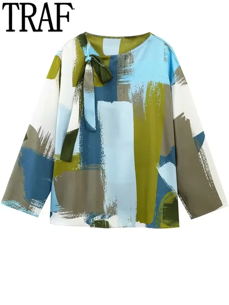 

TRAF Women Blouse Printed Fashion Woman Blouse 2023 Tied Elegant And Vintage Women's Blouses Spring New In Shirts And Blouses