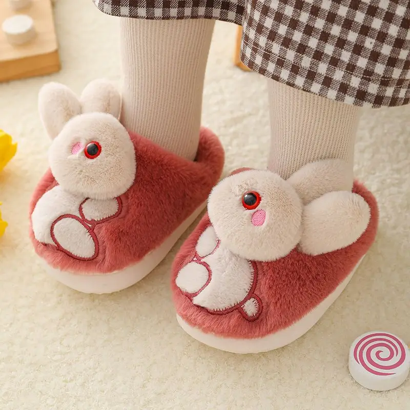 Kawaii Rabbit Slippers Children's Winter Warm Slides Kids Home Fur Loafers Shoes Toddler Girls Boys House Bunny Slippers Cute
