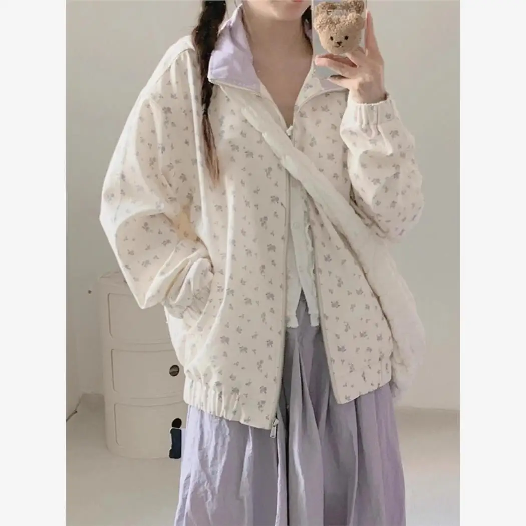 Японская мода Ретро колледж Художественная верхняя одежда с цветочным принтом