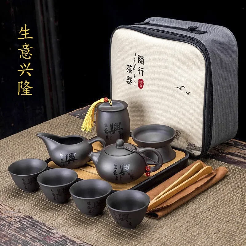 

Fine Clay Teapot Gift Tea Teacup Set Gaiwan Portable Tea Travel Set Outdoor Of Tea Cups Organizer Purple Ceremony
