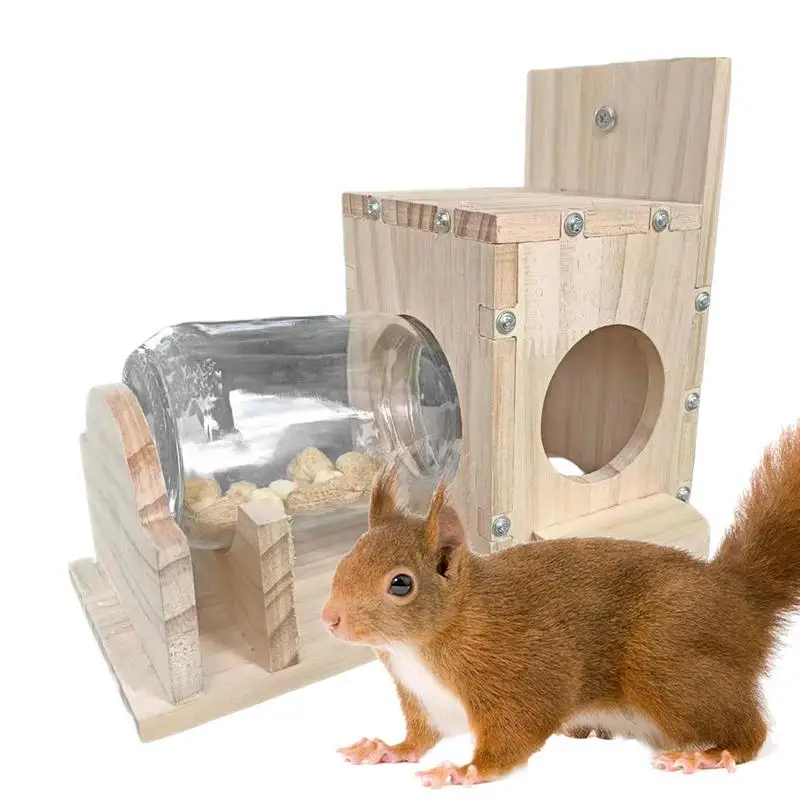 

Squirrel Feeder Squirrel Food Feeder Box Large Capacity Food Container Wooden Squirrel Pet Supplies Animal Feeding Tools