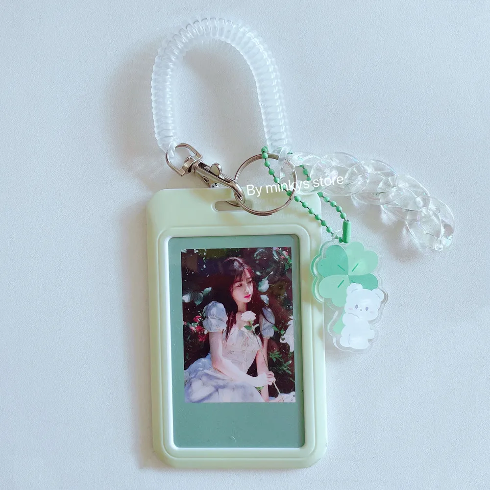 MINKYS Kawaii Baby Blue Milk Pink Photocard Holder Credit ID Bank Card Photo Display Holder Bus Card Protective Case Pendant