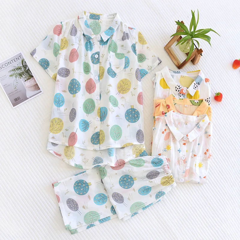 

Spring and Summer Newest Printed Pajamas Set Women Cotton Short-sleeved Pants Sleepwear Pj Sets Women Fashion Printing Suit