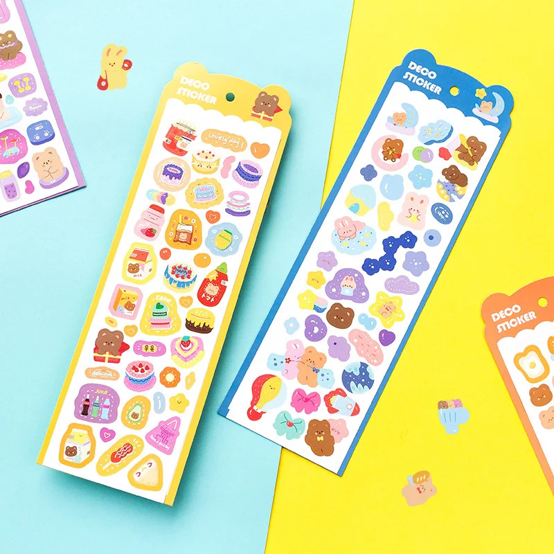 

MOHAMM 1 Sheet Kawaii Animals Children's Hand Account DIY Material Colorful Candy Stickers Hand-painted Cartoon