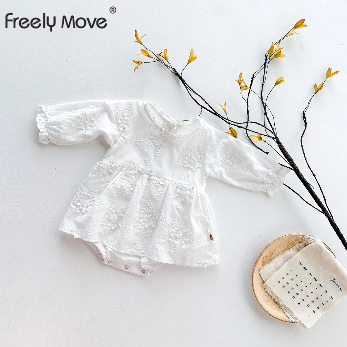 

Freely Move Summer Baby Clothing Fashion Long Sleeve Romper Newborn White Floral Bodysuit Infant Boy Girls Princess Clothes