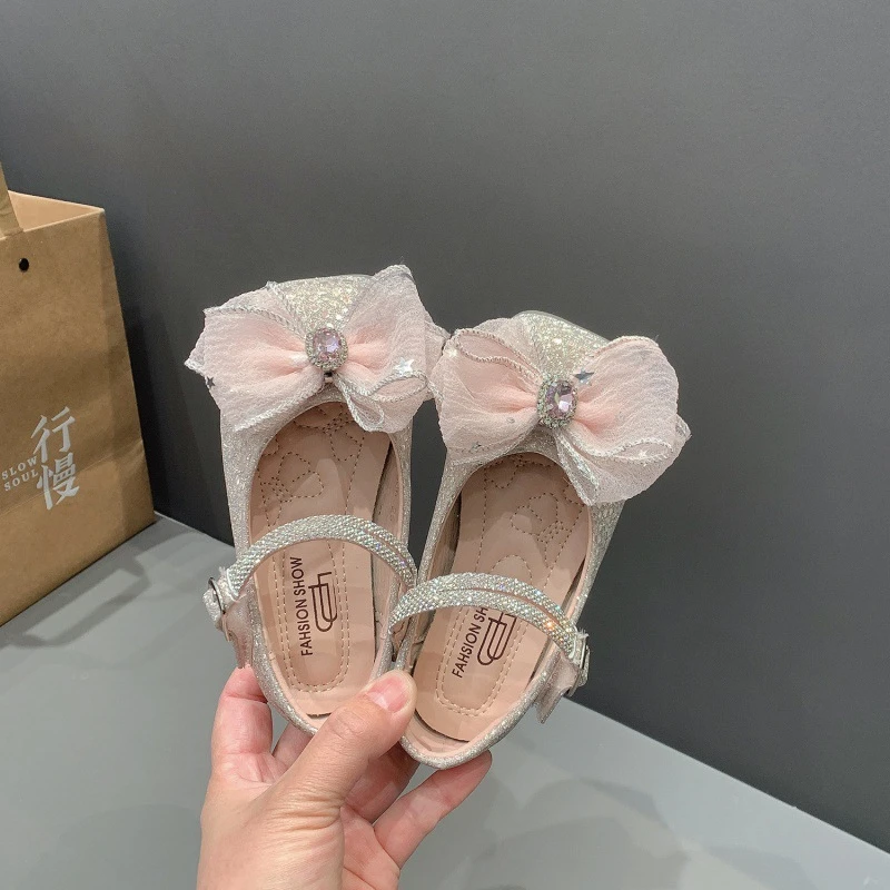 

New Girls Leather Shoes Princess Fashion Performance Children Rhinestones Student Toddler Comfortable Baby Kids Dance Shoes 02C