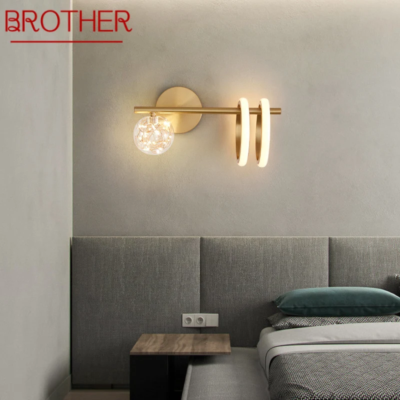 

BROTHER Modern Brass Wall Lamp LED 3 Colors Light Luxury Creative for Bedside Living Room Decor