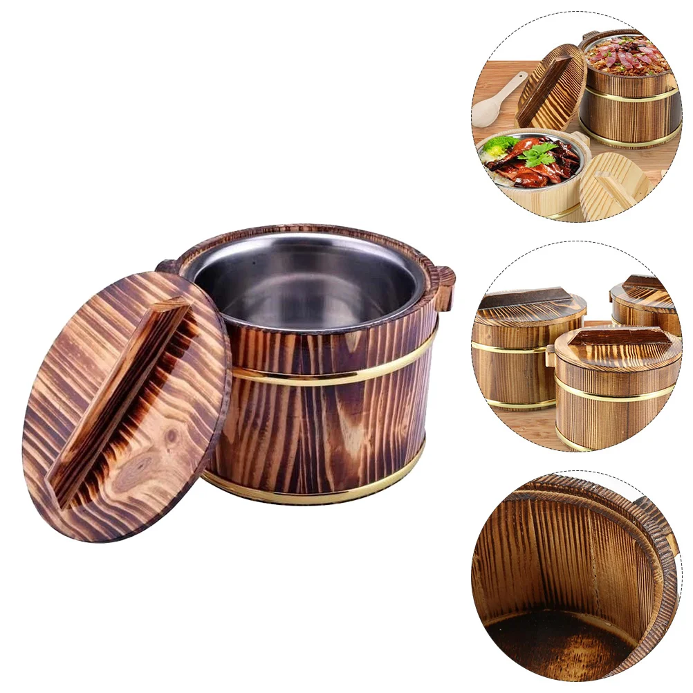 

Container Cask Rice Wood Serving Tray Wooden Sushi Bowl Stainless Steel Practical Barrel