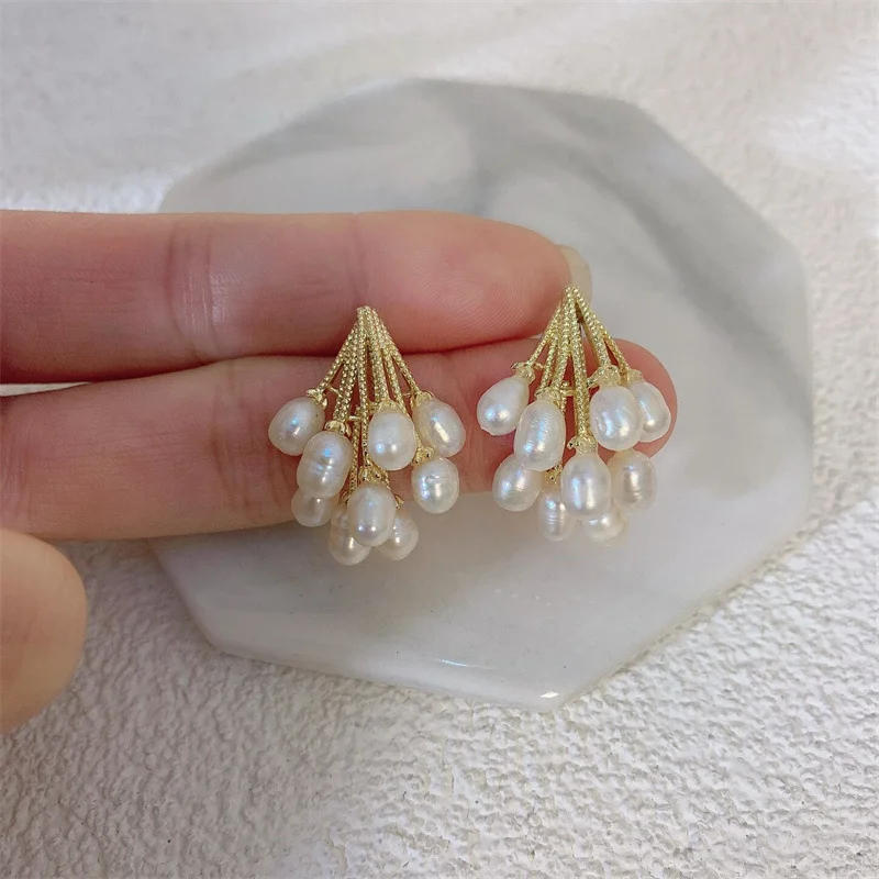 

ALLNEWME Textured Irregular Freshwater Pearl Dangle Earrings Baroque Pearls Grape Shaped Water Drop Earring Women Party Jewelry