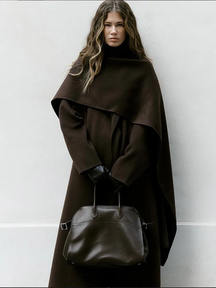 Винтажное длинное пальто на шнуровке шарф женское повседневное однотонное макси