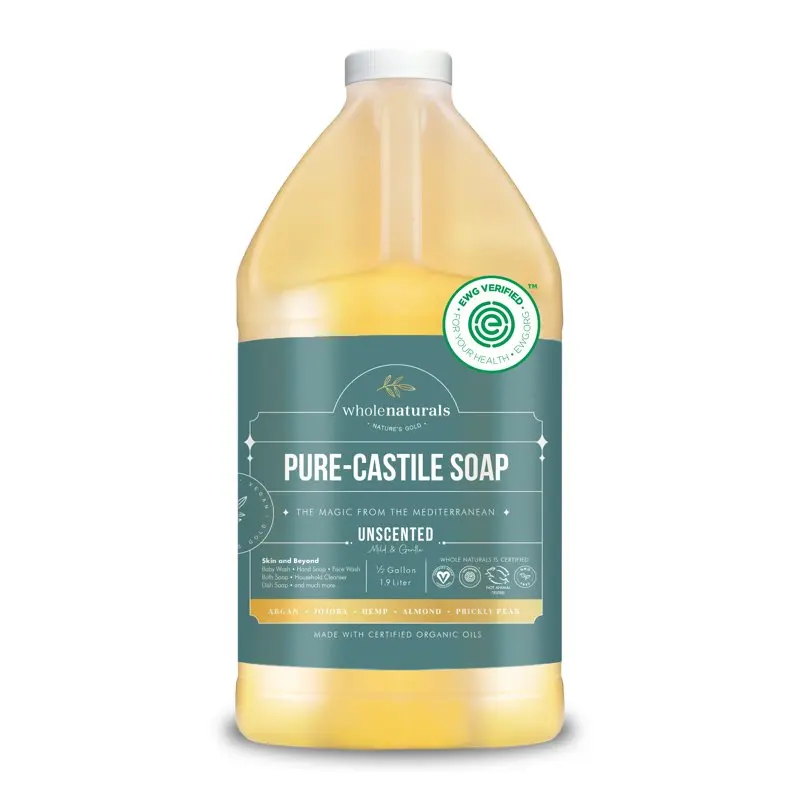 

EWG Verified & Certified Palm Oil Free Castile Liquid Soap 64 oz. Unscented Mild & Gentle Non GMO & Vegan Formulated wit