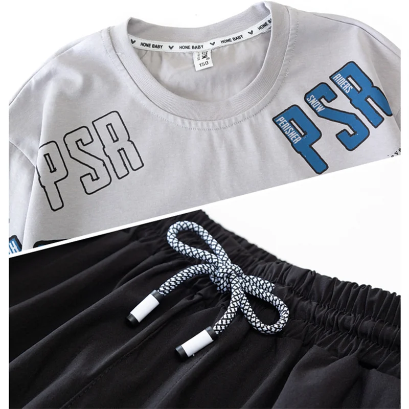 Summer Beach Boy Clothes Set 2pcs Casual Outfit Kids Cargo Pants+ Letter Print Pullover T-shirt Top Children Tracksuit Teen Suit