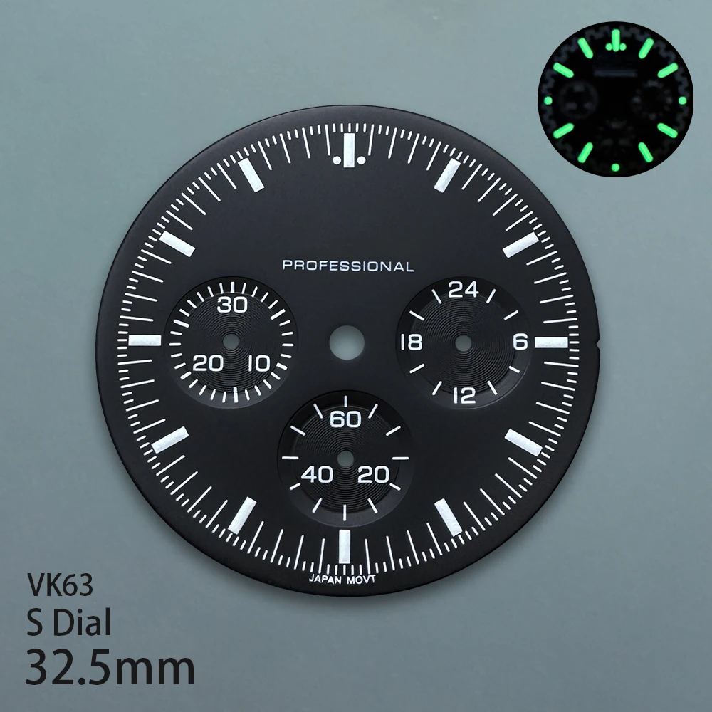 Фото 32,5 мм S логотип Speed профессиональный циферблат подходит для механизма VK63 зеленый светящийся высококачественный модификация часов аксессуары №2