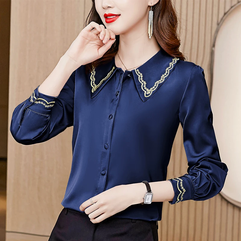 

Chikichi Elegant Satin Blouse 2022 Spring New High-end Long Sleeve Loose Button Up Shirt Ladies Tops Fashion Clothes Woman 4XL