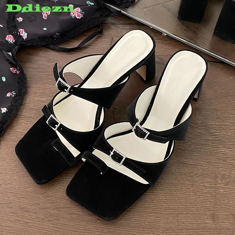 

Туфли-лодочки женские на высоком каблуке, элегантные шлепанцы, Повседневная Уличная обувь, квадратный носок, сланцы, лето, 2023