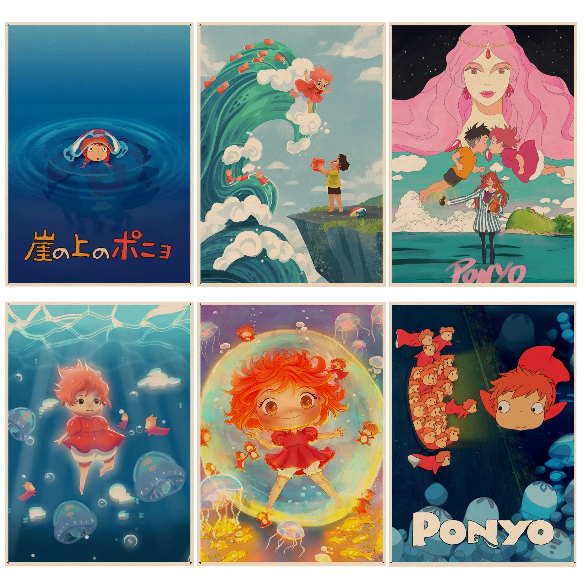 

Ponyo On The Cliff Classic Movie Posters Decoracion Painting Wall Art Kraft Paper Stickers Wall Painting