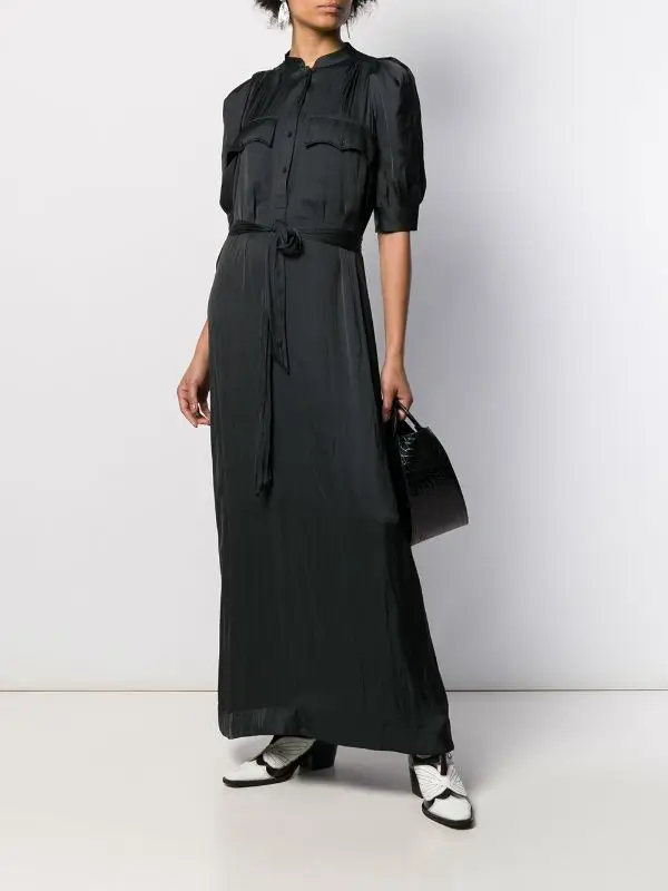 

Women Satin Robe Puff Sleeve Solid Color Elastic Waist Sashes Elegant Long Dress