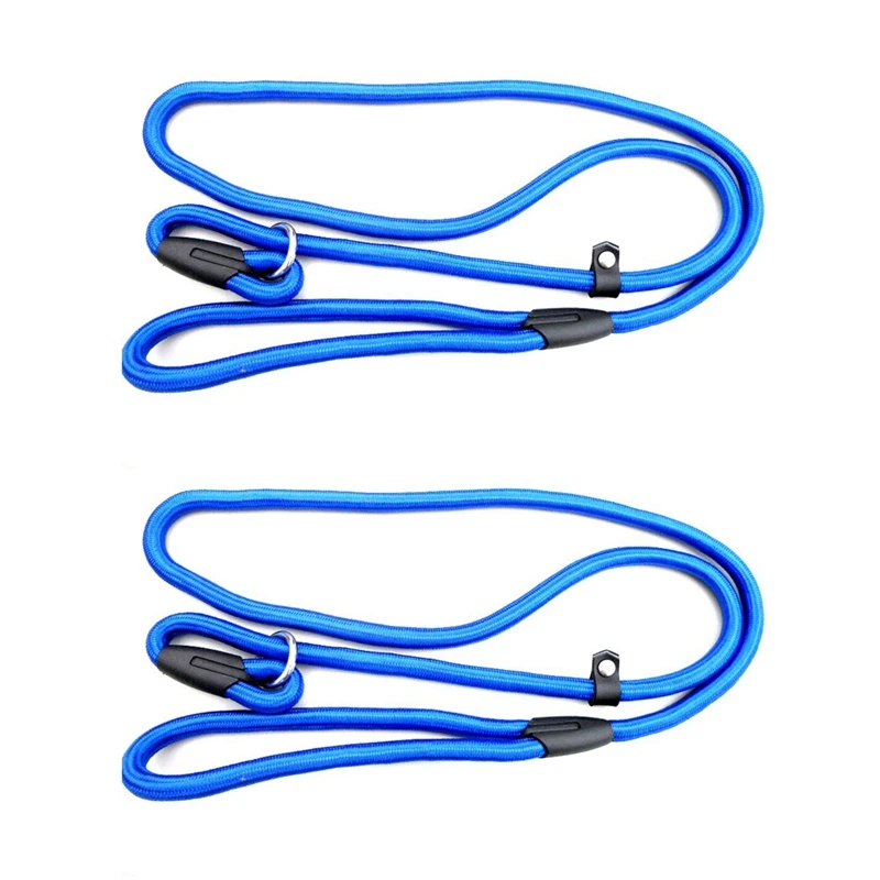 

2Pcs 1.0 X 140Cm Pet Dog Nylon Adjustable Loop Training Lead Collar Leash Traction Rope (Blue)