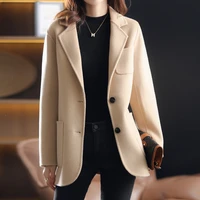 autumn and winter hot style 100 wool handmade double sided woolen coat womens fashion all match slim suit collar top jacket