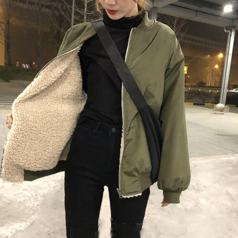 2022 New Double-side Design Lamb Jacket Women Korean Fashion Warm Lamb Wool Coat Autumn Winter Thicken Casual Outwear