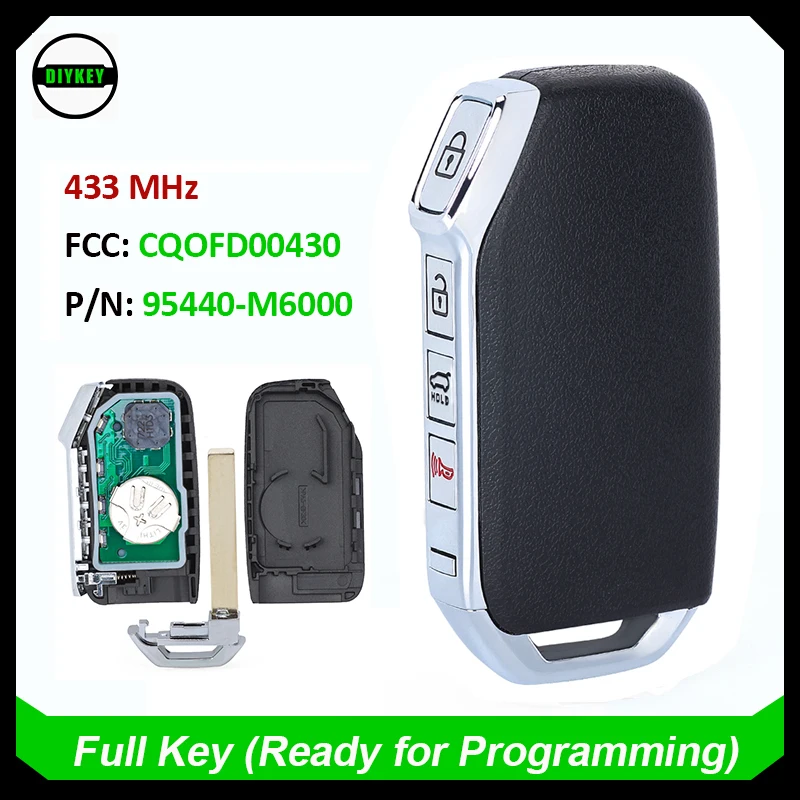 

Смарт-ключ DIYKEY 95440-M6000 для Kia Forte - 2019 2020 2021, дистанционный брелок без ключа + вставной ключ FCC ID: CQOFD00430 81996-M6020