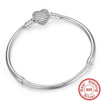 original silver color snake chain bracelet secure heart clasp beads charms bracelet for women diy jewelry making