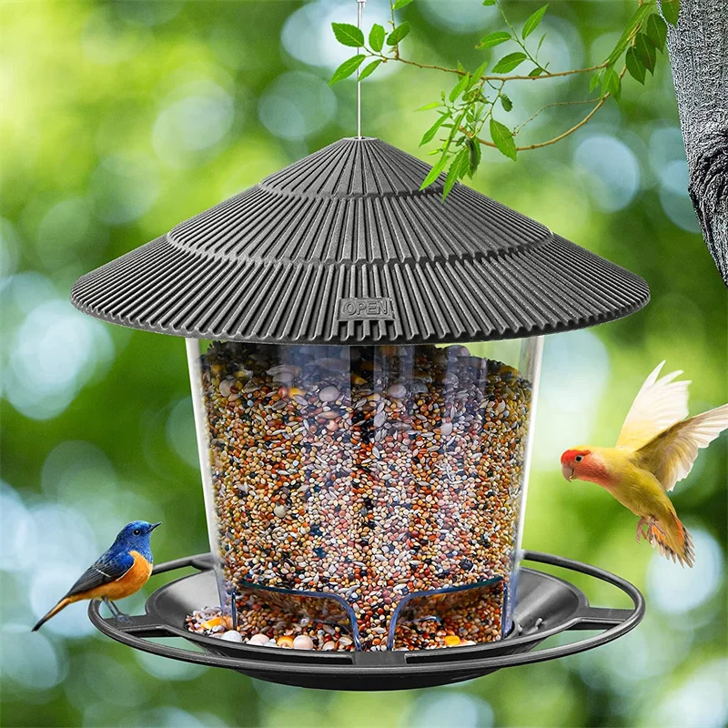 

New Waterproof Gazebo Hanging Wild Bird Feeder Outdoor Container With Hang Rope Feeding House Type Bird Feeder Aves Decor