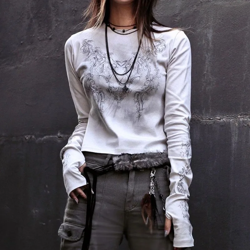 

Женская футболка с длинным рукавом, черная толстовка с капюшоном и принтом в готическом стиле, уличная одежда в стиле Харадзюку, Y2k, 2023