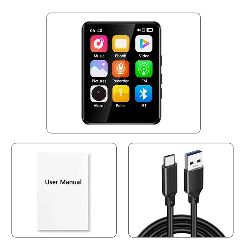 Фото MP3-плеер с 2,4-дюймовым сенсорным экраном, Bluetooth 5.3, HiFi Walkman, встроенный MP4-плеер, музыкальный динамик, FM-радио, диктофон, электронная книга №2