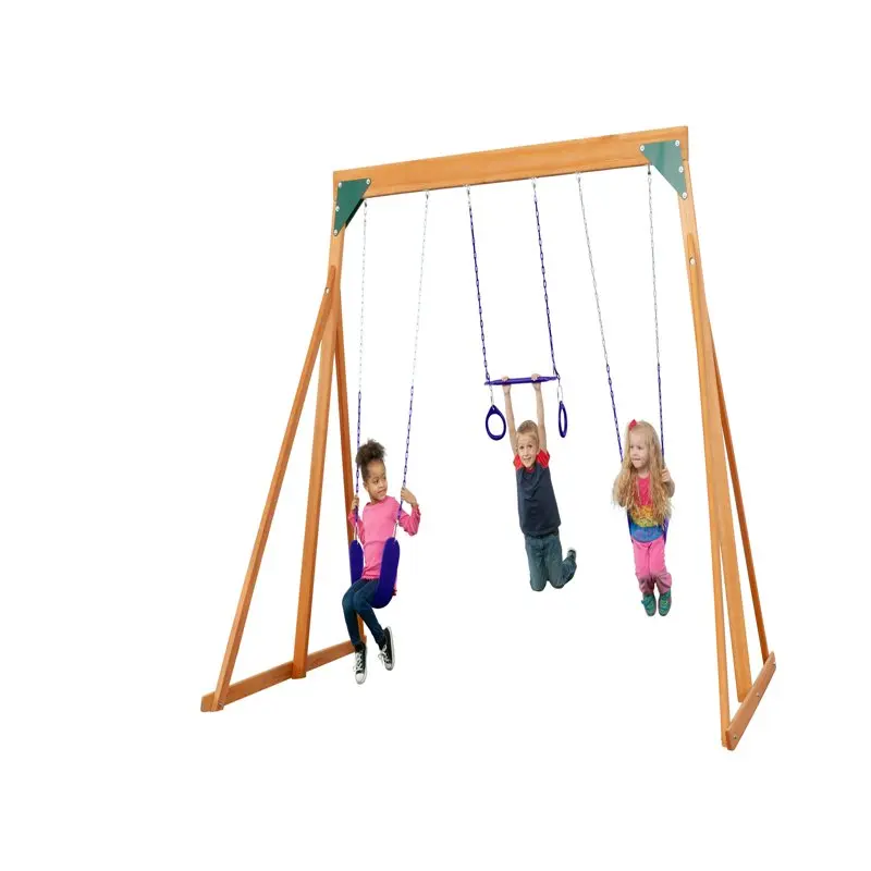 

Trailside Cedar Swingset with Belt Swings and Trapeze Bar, All Wood, Hardware, and Assembly Instructions Included For Outdoor Sp