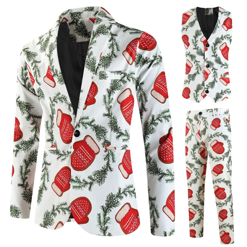 Мужские костюмы из трех предметов с принтом Merry Christmas (пиджаки + жилет брюки)