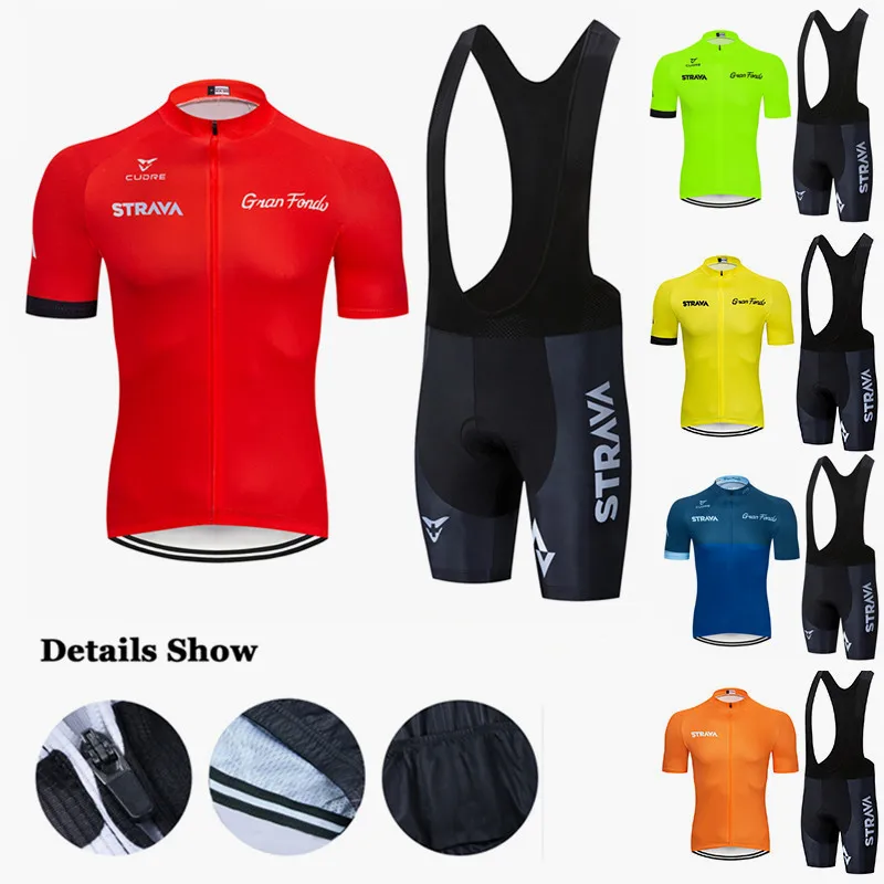 

2020 New RED STRAVA Pro Bicycle Team Short Sleeve Maillot Ciclismo Mens Cycling Jersey Summer breathable Cycling Clothing Sets