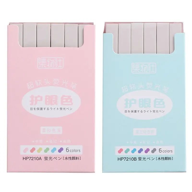 

6pcs Super Soft Highlighter Marker Pens Set Water Based Ink Morandi Pastel Color