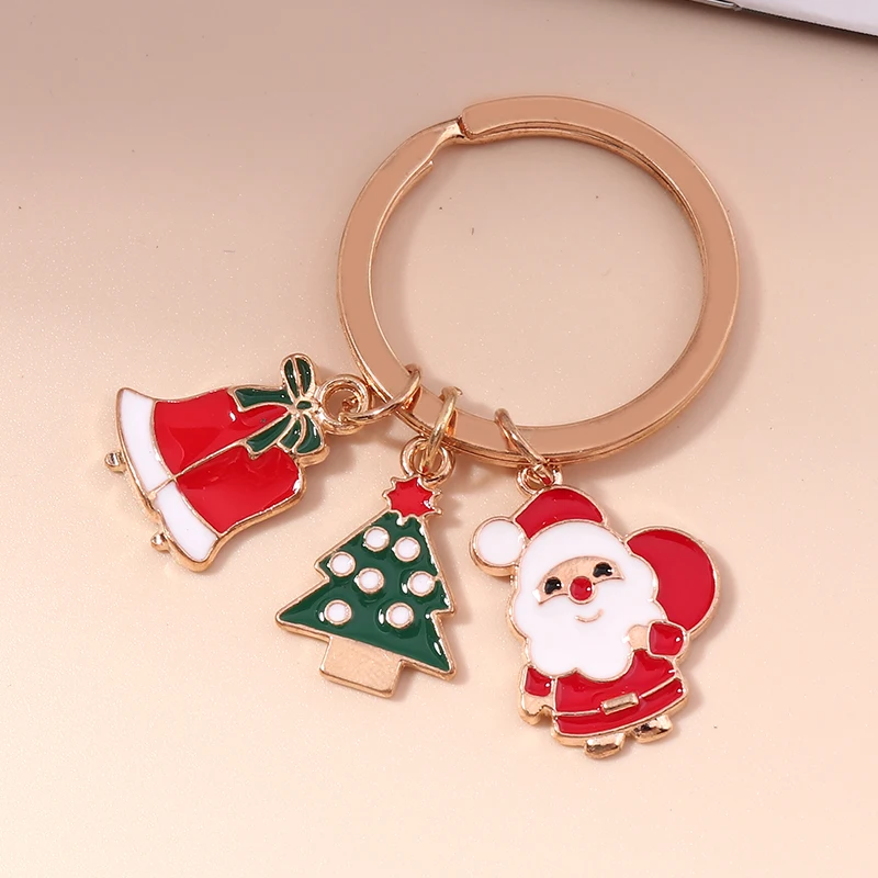 

Fashion Christmas Keychain Cute Enamel Metal Santa Claus Christmas Tree Bell Pendant Key Chain for Women Party Keyrings Gifts