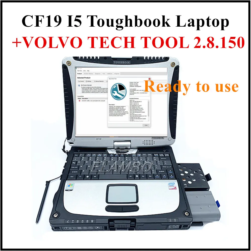 2023 Премиум технологический инструмент 2.8.150 для VOLVO VCADS VOCOM 2 II диагностический инструмент для грузовика экскаватора с Thoughbook CF19 i5 cpu 8G ноутбук