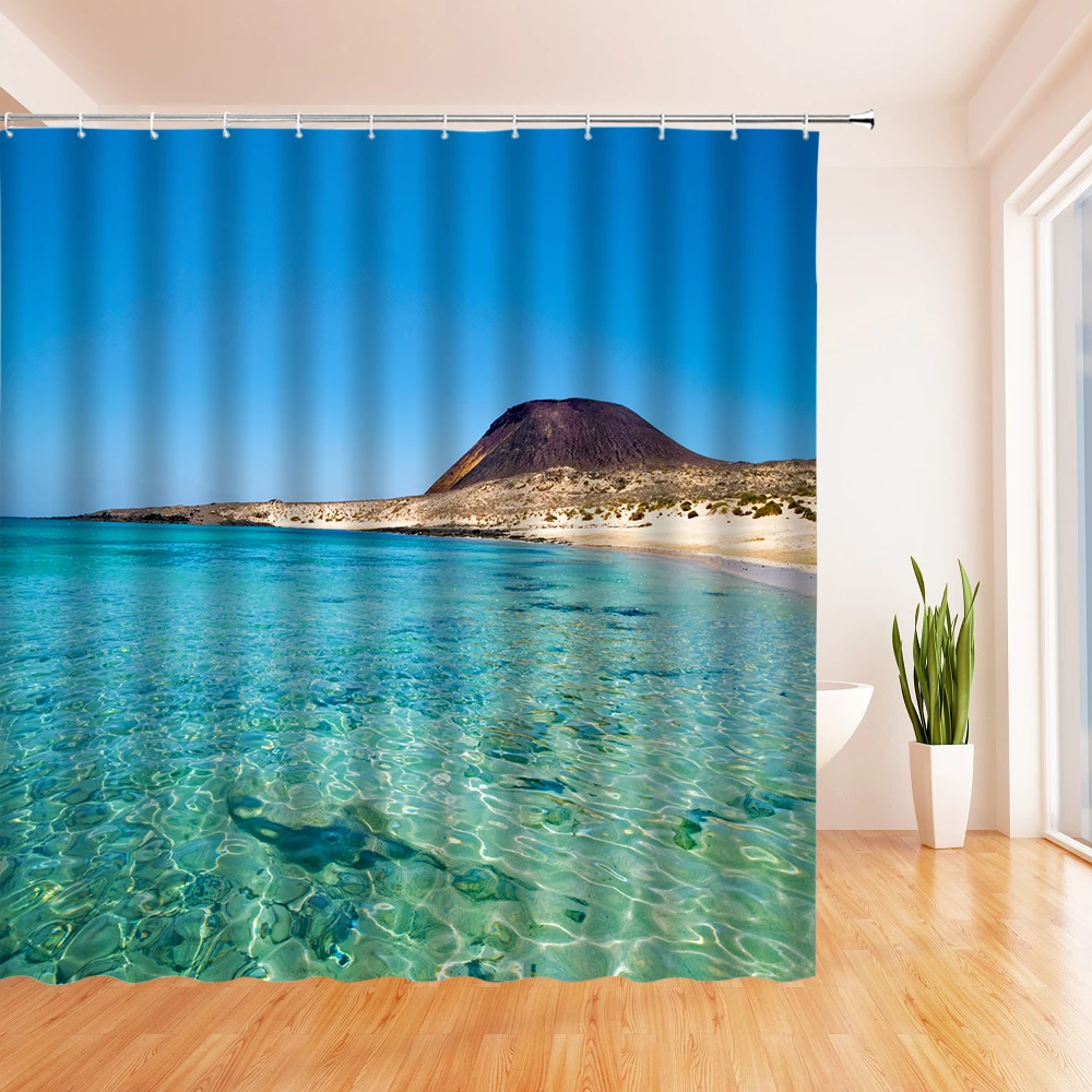 Тропическая кожа, океан, пальма, лето, морская берега, голубое небо, водонепроницаемая Полиэстеровая ткань, семейная ванная комната