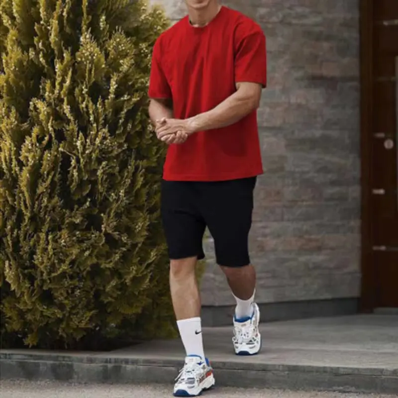 

New Solid Color Men's Suit Summer Casual Short Sleeve T Shirt +Short pants &for Men Streetwear Male tracksuit 2-piece set