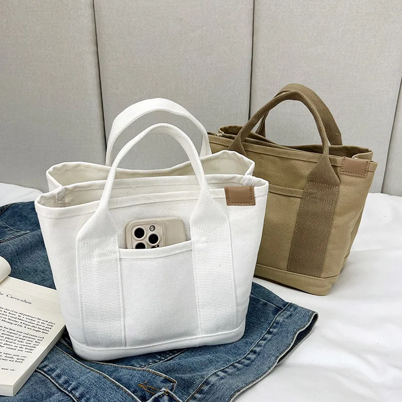 Canvans Bag Reusable Shopper Shoulder Bag Women Simple Casual Handbag Female Portable Folding Travel Tote Purse Top Handle Bags