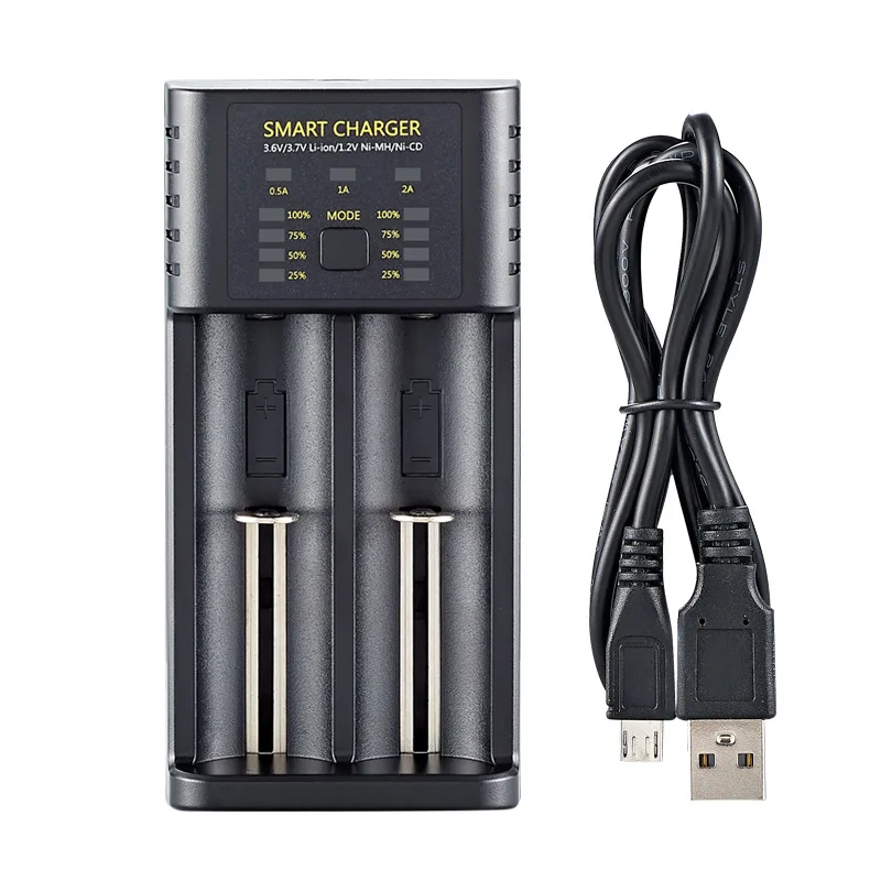 

Smart 18650 lithium battery charger USB dual-slot AA Ni-MH 1.2V battery charging adjustable 2A high current