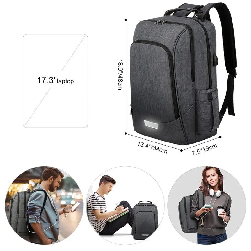 Travel Laptop Backpack Water Resistant Anti-Theft School Bag with Usb Charging Port and Lock, 17 inch Computer Business Backpack