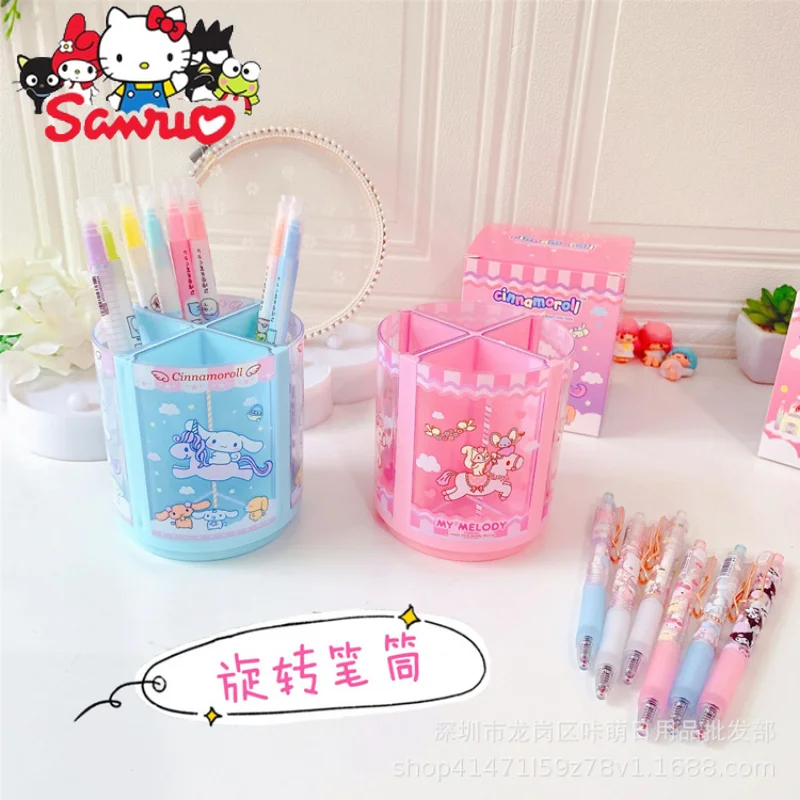 

Sanrio Melody Kuromi Hello Kitty Cinnamoroll Pochacco Kids Desktop Rotatable Pen Holder Office Circular Stationery Storage Tube